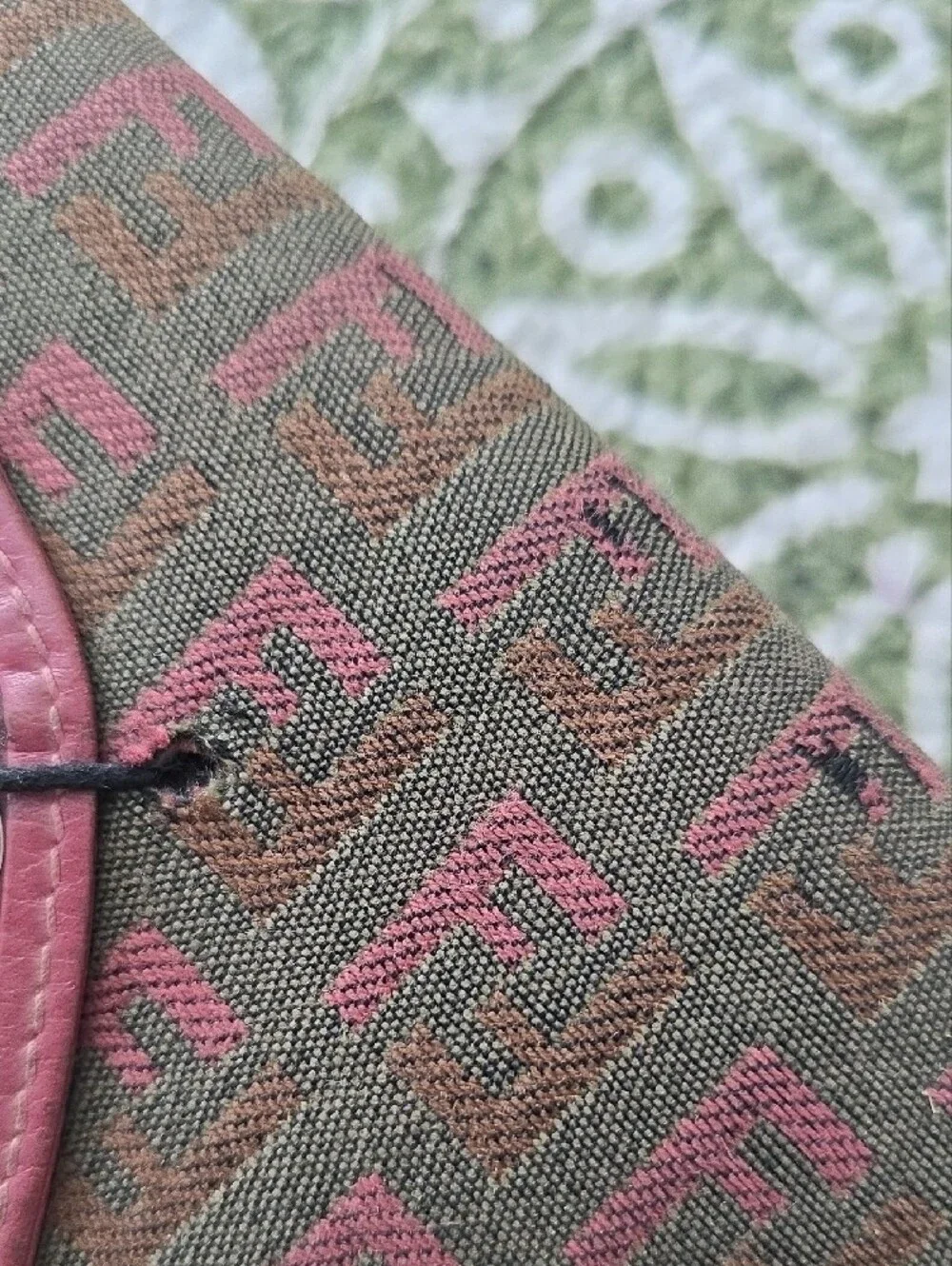 Fendi Olive & Pink Zucca Continental Wallet with Gold-Tone FF Charm
